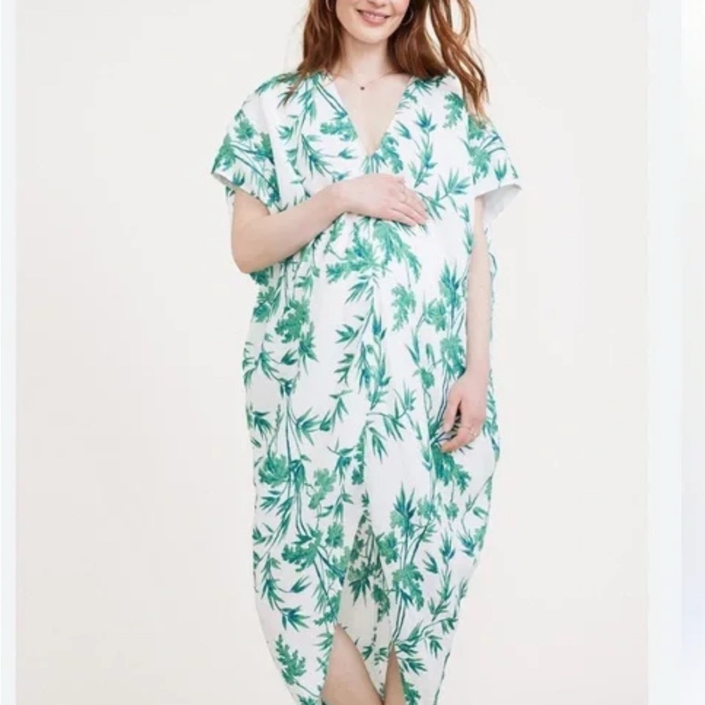 Hatch Tropical Print Linen Maternity Dress
